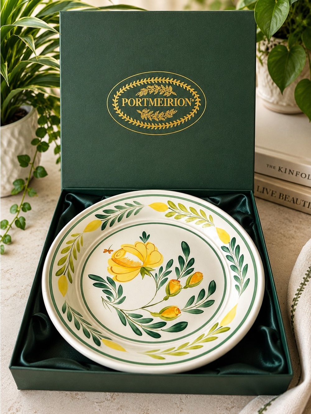Portmeirion Yellow Rose Signed 8” Collector Plate Macy’s England w/ Box